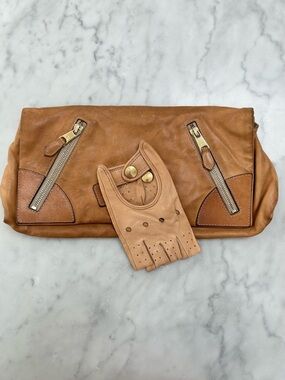 McQ by Alexander McQueen Blush Tan Leather Clutch Fingerless Glove